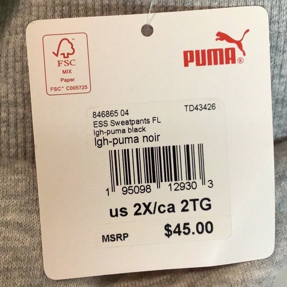 Puma Size 2X Grey Sweatpants With Pockets. New With Tags. - Picture 5 of 7